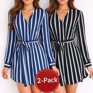 2-pack Forever 21 Shirt Dress Long Sleeve (Black & White; Blue & White)